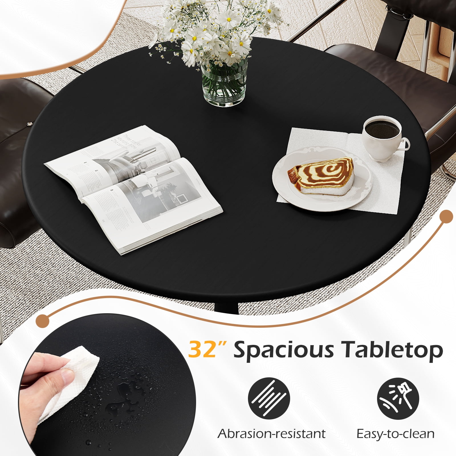 Costway 31.5" Round Dining Table with Anti-Slip PP Ring Modern Bistro Table for Dining Room