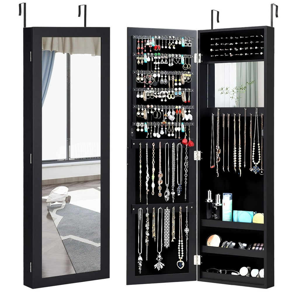 Costway Wall Door Mounted Mirrored Jewelry Armoire Storage
