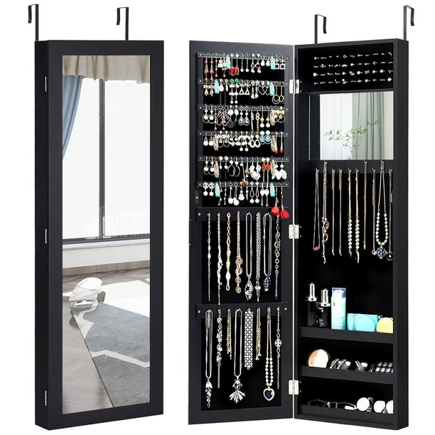 Costway Wall Door Mounted Mirrored, Jewelry Cabinet Wall Mounted Mirrored Armoire Storage Organizer