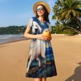 thumbnail image 4 of Picia Vintage Starry Sky Puppy Pattern Women's Short Sleeve Summer Dress Pleated Loose Swing Knee Length Short Sleeve Swing Dresses, 4 of 6