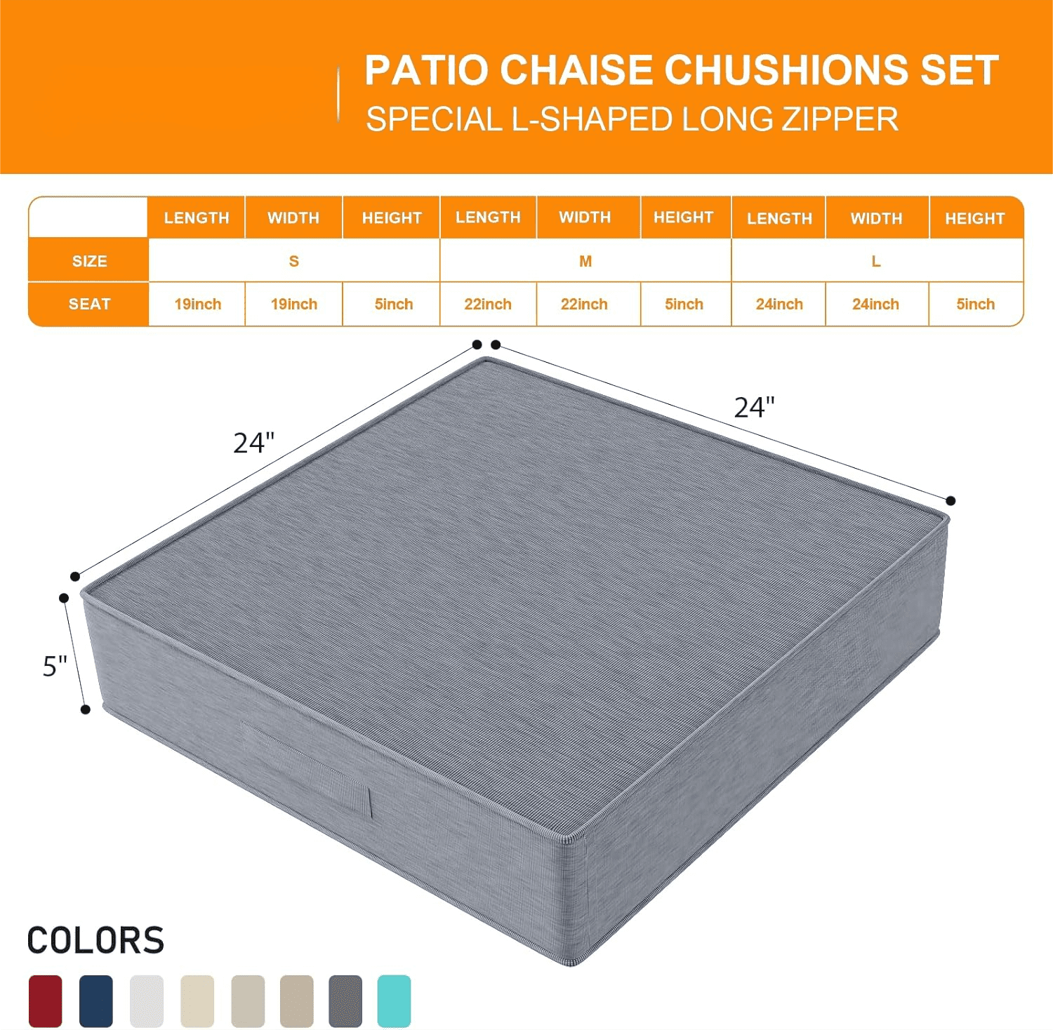 24 x 24 x5" Outdoor Chair Cushions Set of 2, Waterproof Outdoor Seat Cushions for Patio Furniture, Patio Chair Cushions with Handle and Ties, Square Outdoor Chair Pads,