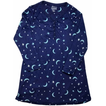 Womens Navy Blue Moon & Stars Nightgown Fleece Sleep Shirt X-Large ...