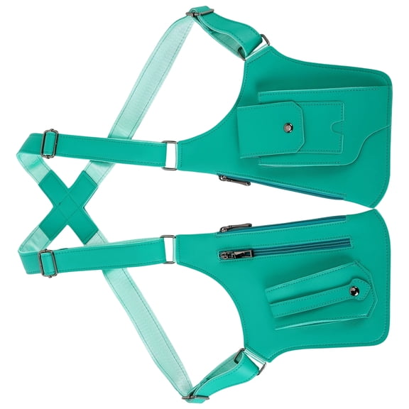 Men's Green Vest Backpack, Underarm Crossbody Bag with Adjustable Straps, PU Leather Shoulder Chest Pack, Sports Casual Double Shoulder Holster for Outdoor Travel, 10.8 x 6.1 in