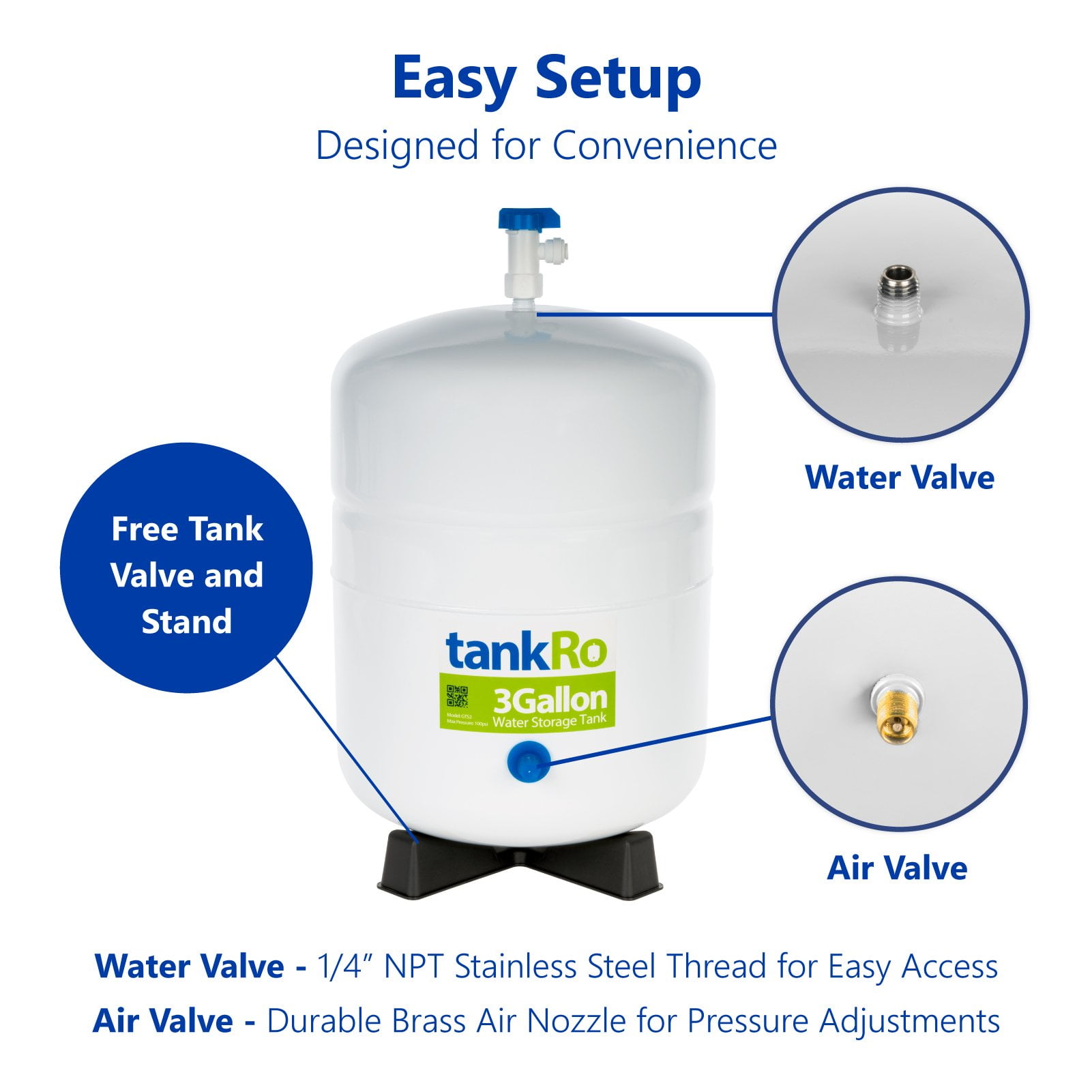 TankRO 3.0 Gallon RO Expansion Tank – Compact Reverse Osmosis Water Storage Tank Reservoir – with FREE Tank Ball Valve