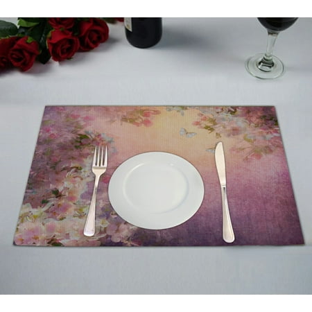 

ECZJNT Cherry blossoms canvas vintage Placemat Table Mat Cup Mat 12x18 inch Set of 2