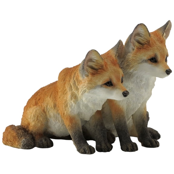 5.5 Inch Two Fox Pups Decorative Statue Figurine, Orange and White