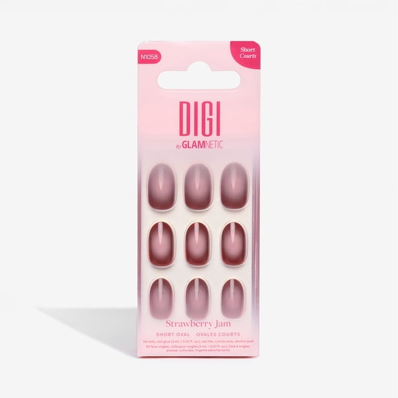 DIGI by Glamnetic Short Oval Artificial Press-on Nails, Strawberry Jam, 24-Piece Set