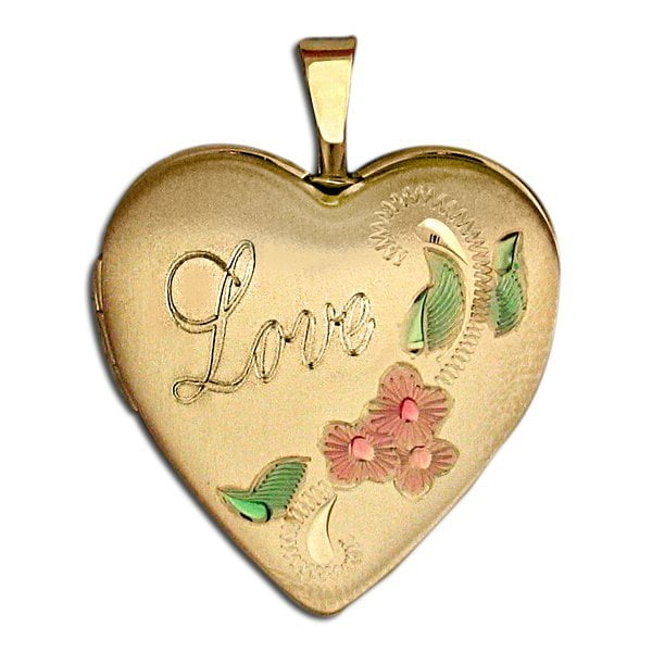 PicturesOnGold.com Sterling Silver Flower Butterfly Enameled Locket 3/4 Inch X 3/4 Inch in Sterling Silver with Engraving