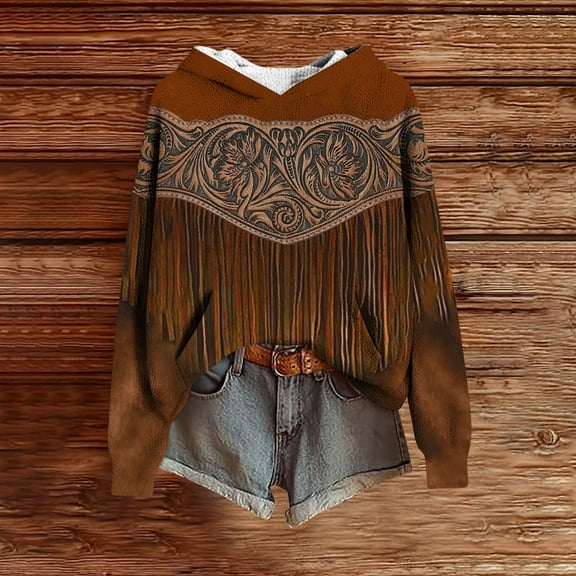 Ounisa Women's Bohemia Sweater Fashionable Casual Winter Warm Fashion Printed Sweatshirt Drawstring The Season Hoodie Long Sleeve Tops with Pocket