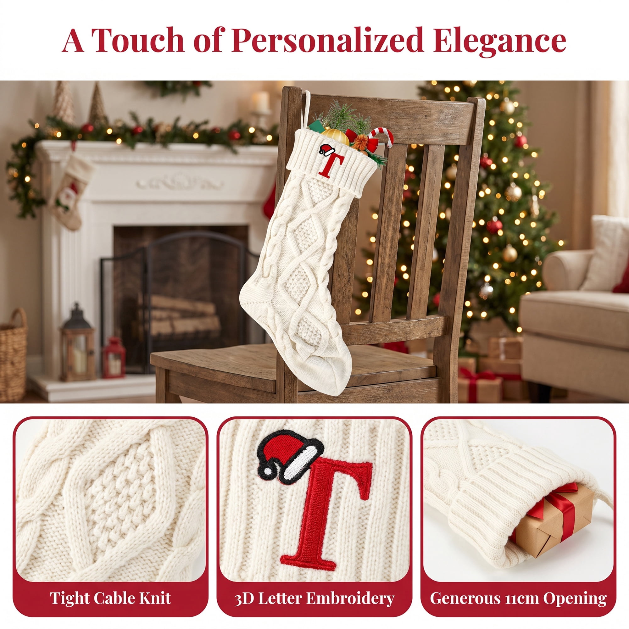 Unique Bargains Canine Bone Christmas Stocking Luxury Puppy Holiday Keepsake Sack Letter T 17"