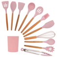 thumbnail image 2 of 12 PCS Silicone Kitchen Utensils Set – Heat Resistant BPA-Free Cooking Tools with Wooden Handles & Plastic Holder (Pink), 2 of 7