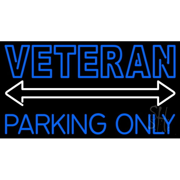 Veteran Parking Only LED Neon Sign 13 x 24 - inches, Black Square Cut Acrylic Backing, with Dimmer - Bright and Premium built indoor LED Neon Sign for Defence Force.