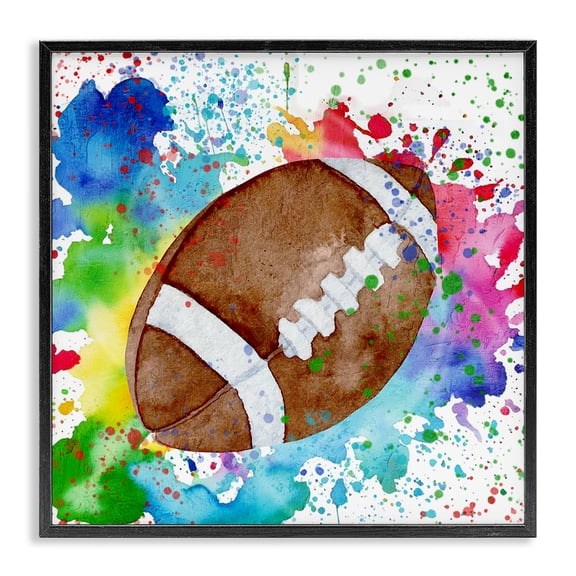 Stupell Industries Vivid Splash & Football Sports & Sports Teams Painting Black Framed Art Print Wall Art, 12 x 12
