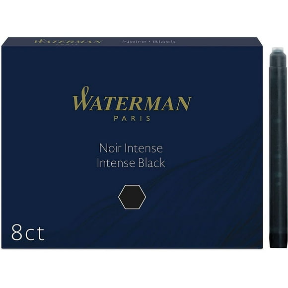 WATERMAN Cartuchos de Tinta estándar permanente, Color Negro, para pluma estilográfica Waterman Unisex