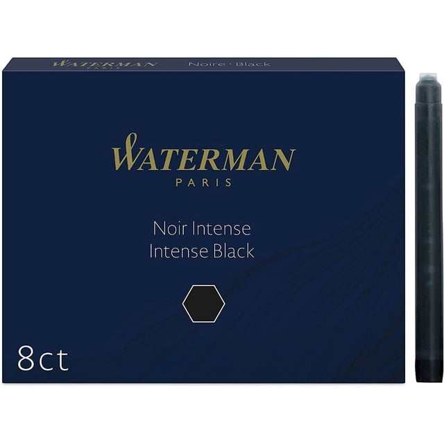 WATERMAN Cartuchos de Tinta estándar permanente, Color Negro, para pluma estilográfica Waterman Unisex