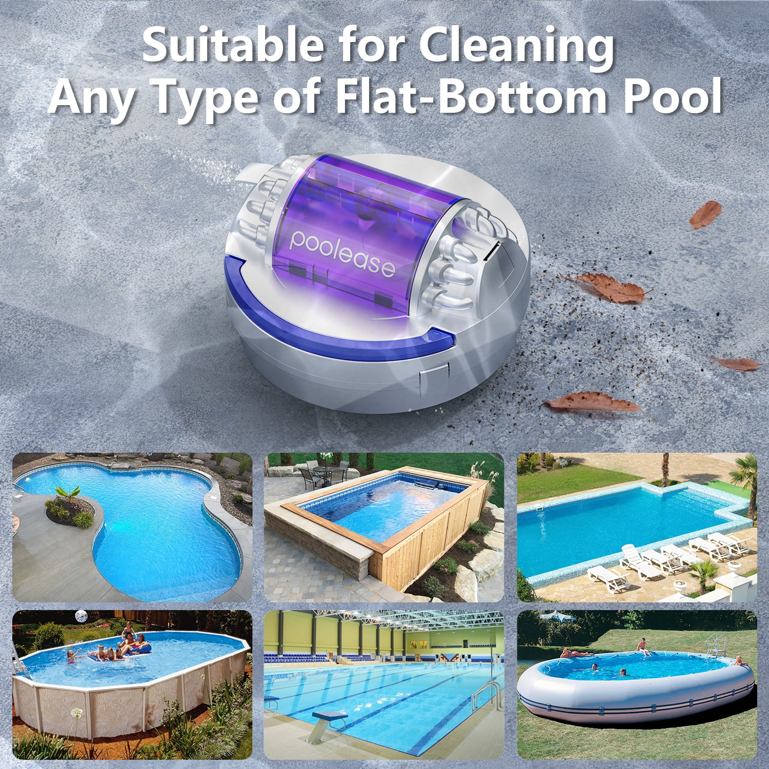 Poolease Cordless Robotic Pool Cleaner, Dual 45W Motors, 2L Debris Bin, Automatic Pool Vacuum, 40% Larger Suction Inlets for Inground & Above Ground Pools