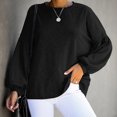 thumbnail image 3 of Long Sleeve Sweaters Solid Color O-Neck Shirts With Long Sleeve Loose Casual For Girl Tunic Tops 5 Sizes 4 Colors Wine Pink Gray Black, 3 of 11