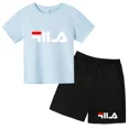 thumbnail image 3 of Camiseta de verano para niños y niñas, regalo de cumpleaños, de 3 a 13 años, camiseta y pantalones cortos, conjunto deportivo informal de moda con letras de marca, bonito diseño para niña, 3 of 5
