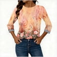 thumbnail image 4 of Women's 3/4 Sleeve Summer Tops Casual Round Neck Tshirts Vintage Floral Print Blouse Three Quarter Length Sleeve Tops Plus Size Clothes for Women, 4 of 6