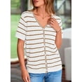thumbnail image 3 of FreshPretty Women's Short Sleeve Sweater Spring Summer Crochet Knit Tops V Neck Striped Button Down Dressy Casual Blouses, 3 of 9