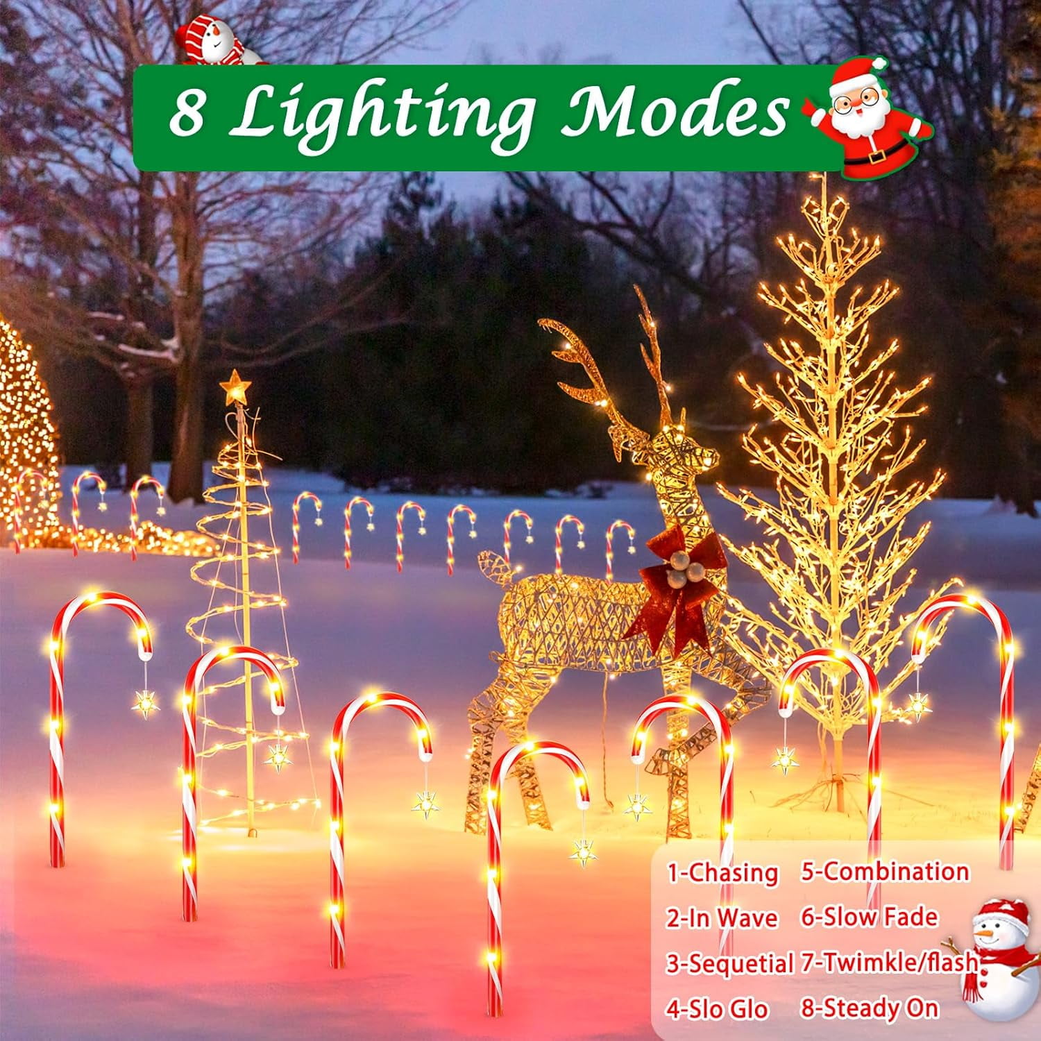 Qoosea 12Pack Outside Christmas Decorations Solar Candy Cane Lights, 72Led 8 Modes Waterproof Solar Christmas Holiday Outdoor Lights for Lawns Pathway Lights