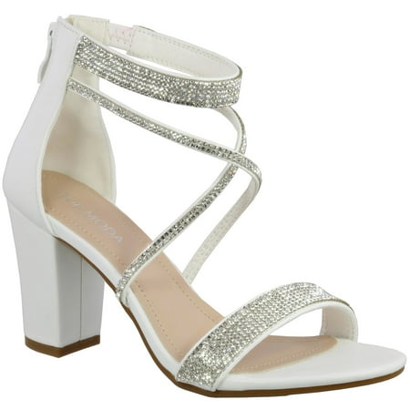 

SNJ New Womens Formal Rhinestone Open Toe Ankle Strap High Heel Sandal