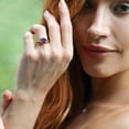 thumbnail image 5 of Gem Stone King 18K Rose Gold Plated Silver Purple Amethyst and Green Peridot 3 Stone Engagement Ring for Women (3.20 Cttw, Gemstone February Birthstone, Cushion 8MM, Size 9), 5 of 5