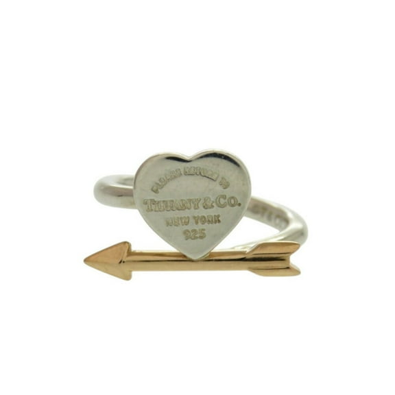 Pre-Owned Tiffany Lovestruck Heart Tag Return to Silver Ring in 925 Sterling and 18K... (Good)