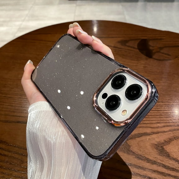 Nalacover Glitter Clear Case for iPhone 14 Pro Max, Cute Sparkly Bling Translucent Electroplated Lens Frame Protection Slim Rugged Shockproof Anti-Scratch Non-Yellowing Cover for Women Girls,Gray