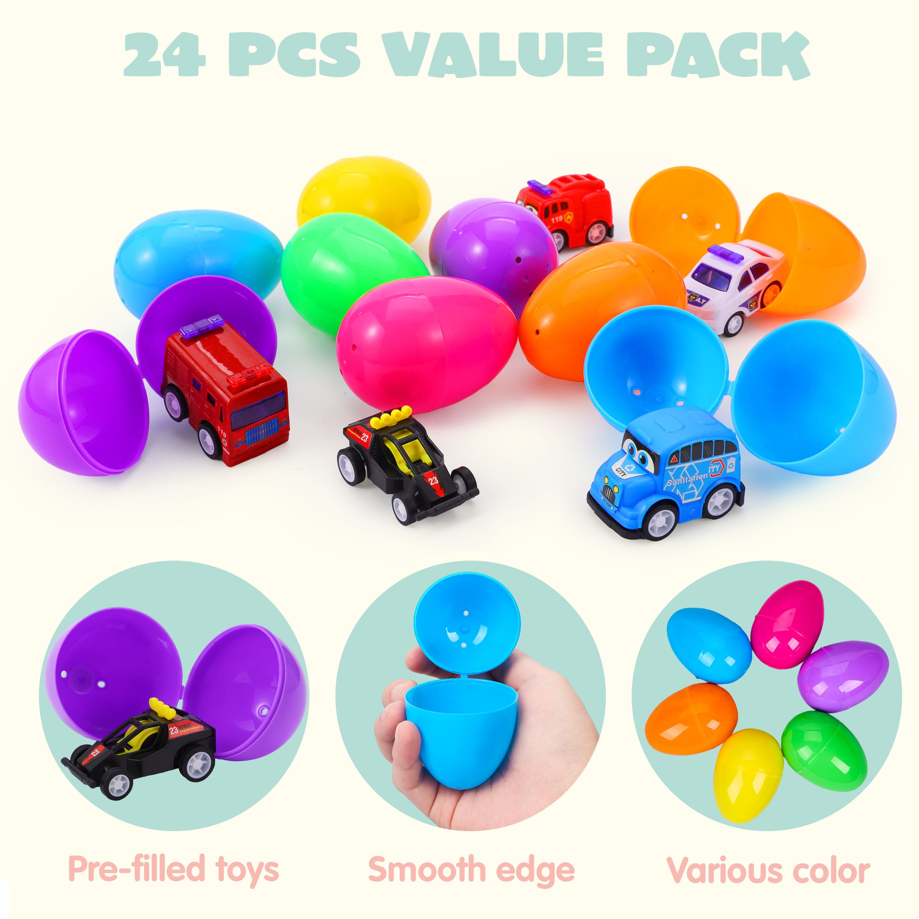 JOYFY 24 Packs Easter Eggs with Toys,Easter Eggs with Toys Fillers for Toddlers,Easter Egg Hunt Easter Basket Stuffers for Kids