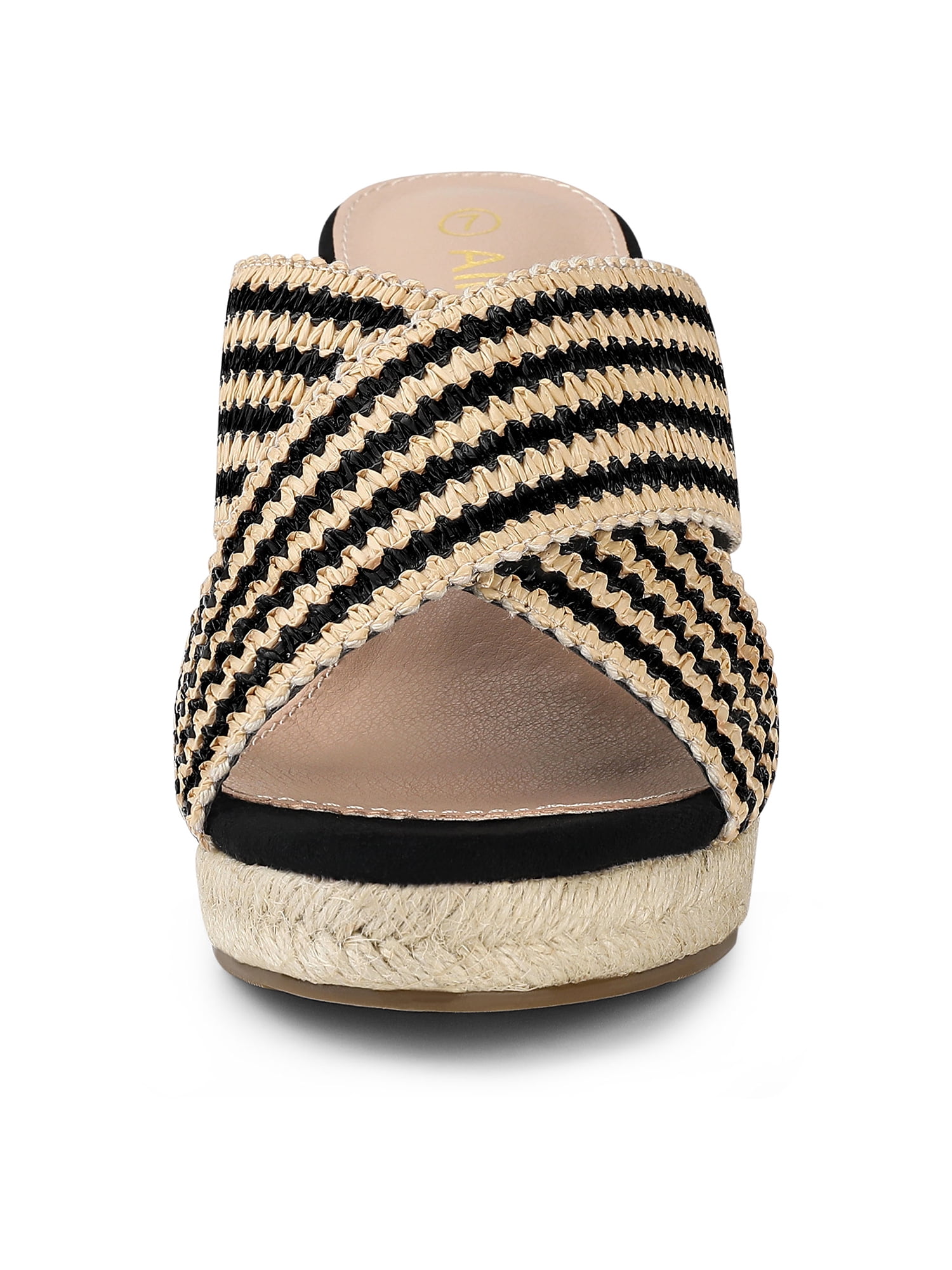 DARING DIVA Women's Crisscross Strap Platform Slides Wedge Sandals Black 7.5