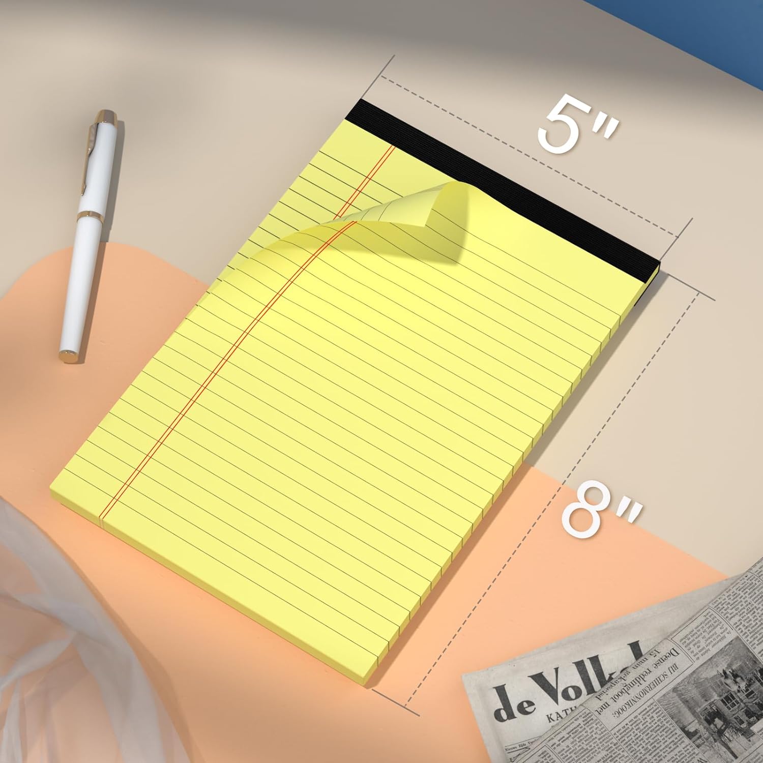 5" x 8" Yellow Legal Pads Writing 12 Pack of Notepad 80gsm Paper Small College Ruled Note Perforated Memo 30 Sheets Pad