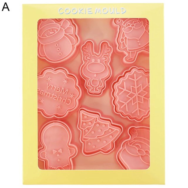 AMERTEER 8Pcs/Set Cookies Mold Xmas Elements Design Non-Stick Plastic Santa Gloves Biscuits Mould Cooking Tools