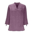 thumbnail image 6 of TKLPEHG 3/4 Sleeve Tops for Women Cotton Linen Roll Sleeve Tunic Tops Spring Soft Lightweight V-Neck Solid Color Blouses (Purple,XXL), 6 of 7