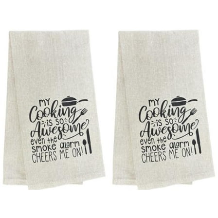 My Cooking is so Awesome Even The Smoke Alarm Cheers me on!, Two-Piece 100% Cotton Flour Sack Kitchen Towels Size: 15 X 25 Inch.