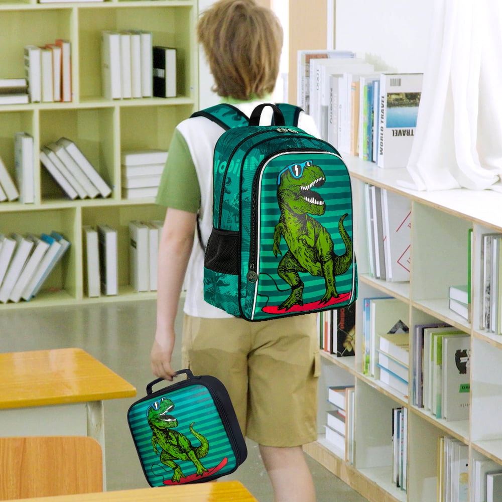 3PCS Dinosaur Backpack for Boys, 16" little Kid Dinosaur Preschool School Bookbag and Lunch Box