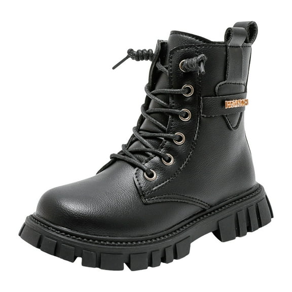 Glisme Girls Boots Fashion Flat Boots Comfortable Soft Sole Leather Boots Cozy Black Boots Size 4-4.5 Years