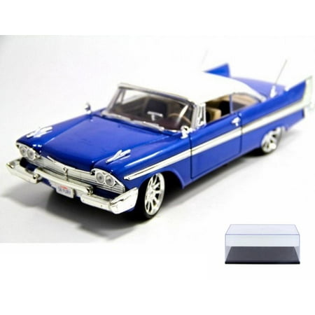 - Diecast Car & Display Case Package - 1958 Plymouth Fury, Blue With White Roof - Motormax Custom Classics 79011 - 1/18 Scale Diecast Model Car w/Display Case