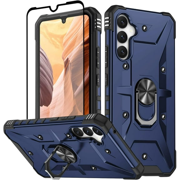 Galaxy A34 5G Case Samsung A34 5G Case with Screen Protector Kickstand and Car Magnetic Sheet,Double-Layer Combination Protection,Fall Proof Case for Samsung Galaxy A34 5G(WJ Blue)