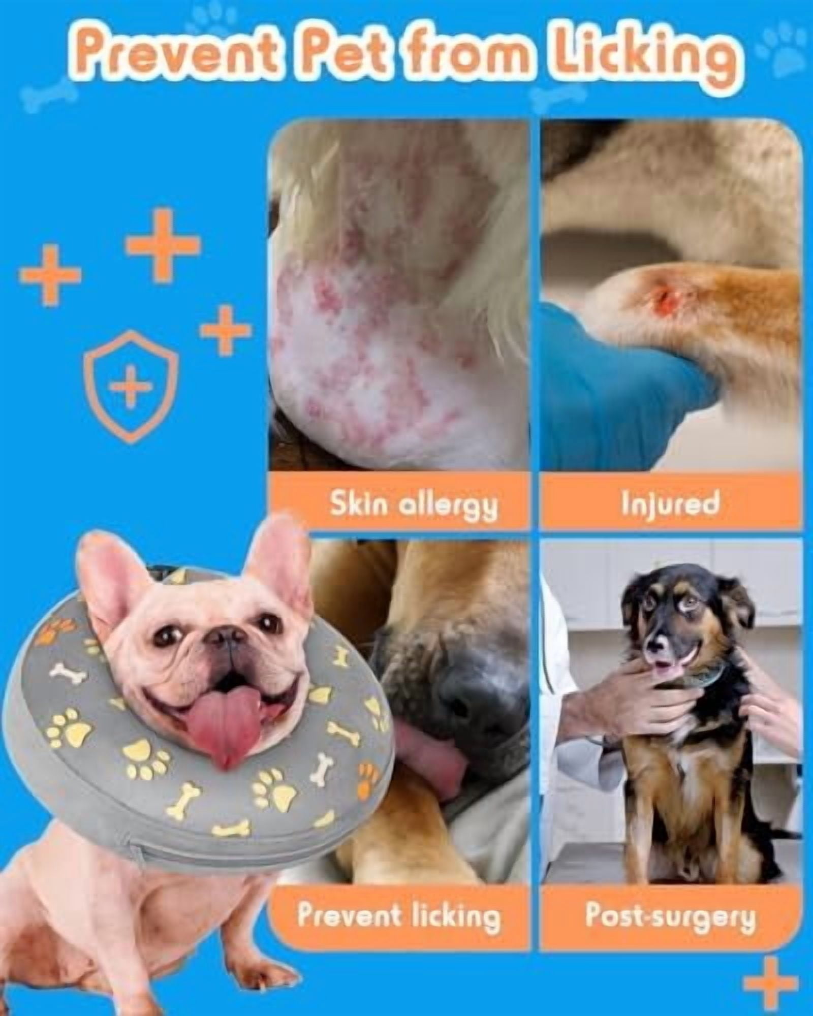 Inflatable Dog Pillow Cone Collar After Surgery, Donut Soft Neck Cone for Pug Dachshund Medium Dogs, etc, Recovery E Collar to Stop Licking Paw