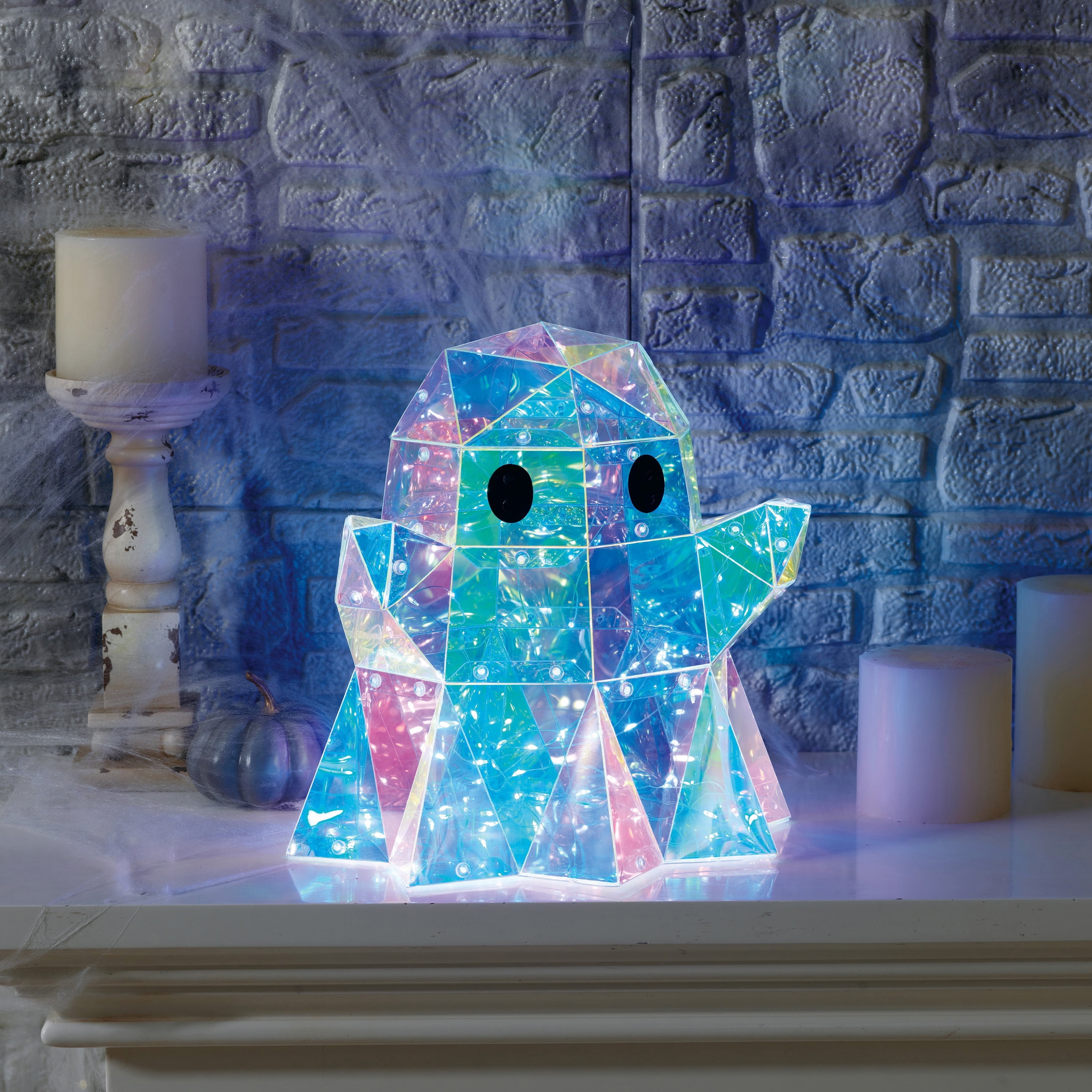 Indoor/Outdoor Battery-Operated LED Prismatic Ghost Decoration, Multicolor, 9.8", Halloween by Way To Celebrate