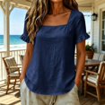 thumbnail image 3 of Uootdi Womens Summer Tops Square Neck Short Sleeve Ruffle Cuffs Plain Short Sleeve Tops for Women Flowy Fit Everyday Wear Breathable Tops for Women, 3 of 7