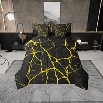 Erosebridal Geometric Stripes Bedding Sets Twin Size,Abstract Lines Comforter Sets with Sheets,Black Golden Bed in a Bag Twin size,Microfiber Male Bedroom Decor,Reversible,7-Piece