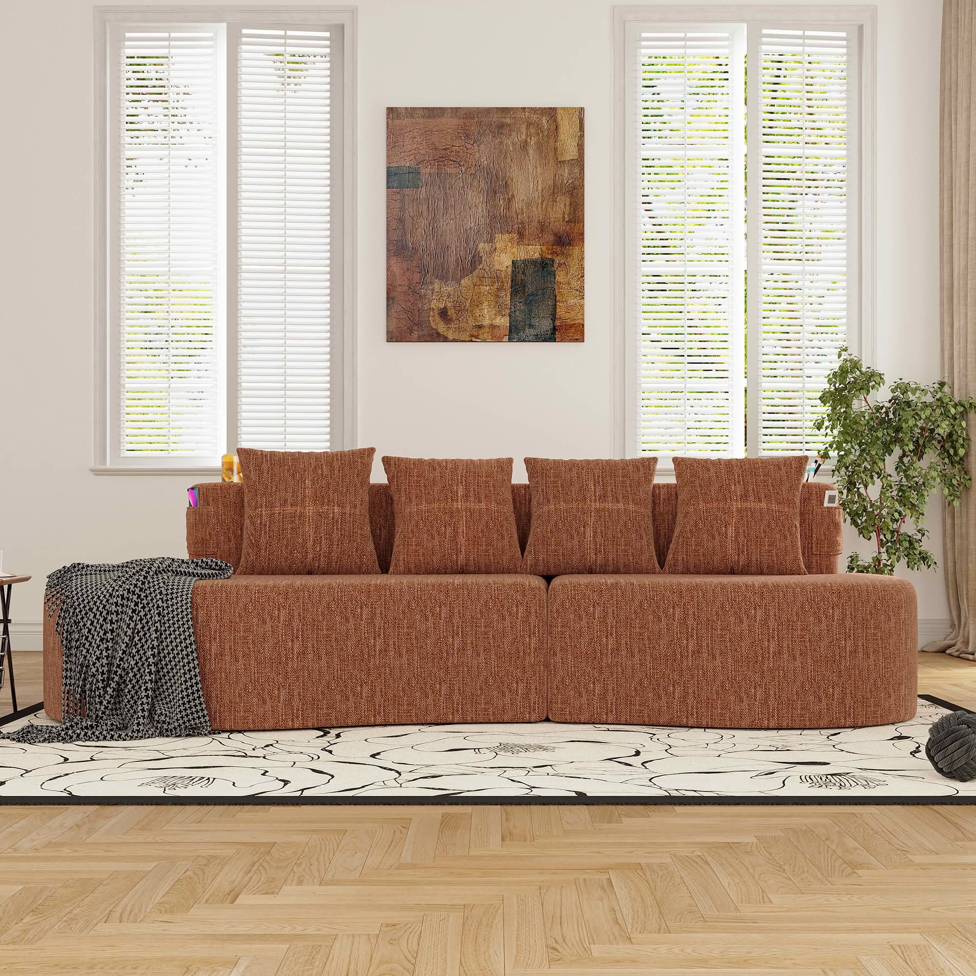 MAYEERTY Curved 3-Seat Modular Sectional Sofa, Minimalist Half Moon Chenille Couch for Living Room & Apartment