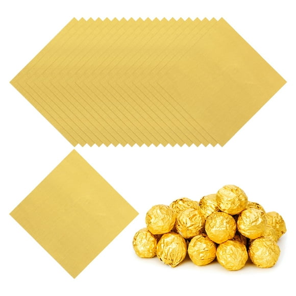 Envolturas de Papel de Aluminio de 3.54 Pulgadas, 200 Pcs Papel de Envoltura de Chocolate para Decoración de Caramelos Caseros, Oro Claro