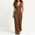 thumbnail image 7 of Lenpel Jumpsuits for Women Fashion Pleated V Neck Sleeveless Rompers Solid Color Dressy Casual Wide Leg Jumpsuits(Brown,Small), 7 of 7