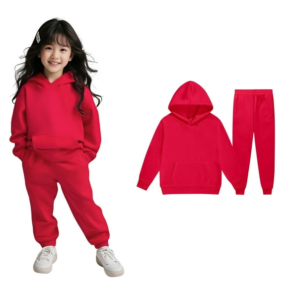 Kids Boys Girls Active Sweatsuit,2 Piece Long Sleeve Red Hooded Sweatsuits Pullover Jogging Pants Warm Fall Winter Clothes Preppy Clothes for Girls 8-9 Years