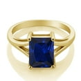 thumbnail image 2 of Gem Stone King 18K Yellow Gold Plated Silver Blue Created Sapphire Solitaire Engagement Ring for Women (2.70 Cttw, Emerald Cut 9X7MM, Gemstone September Birthstone, Size 7), 2 of 4