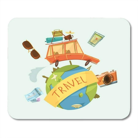 LADDKE Collection Globe Travel Around The World Concept with Car Tickets and Camera Cartoon Booking Country Mousepad Mouse Pad Mouse Mat 9x10