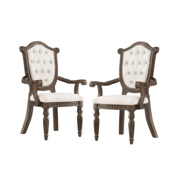 Furniture of America Feyric Rustic Solid Wood Indoor Arm Chairs, Weathered Oak (Set of 2)